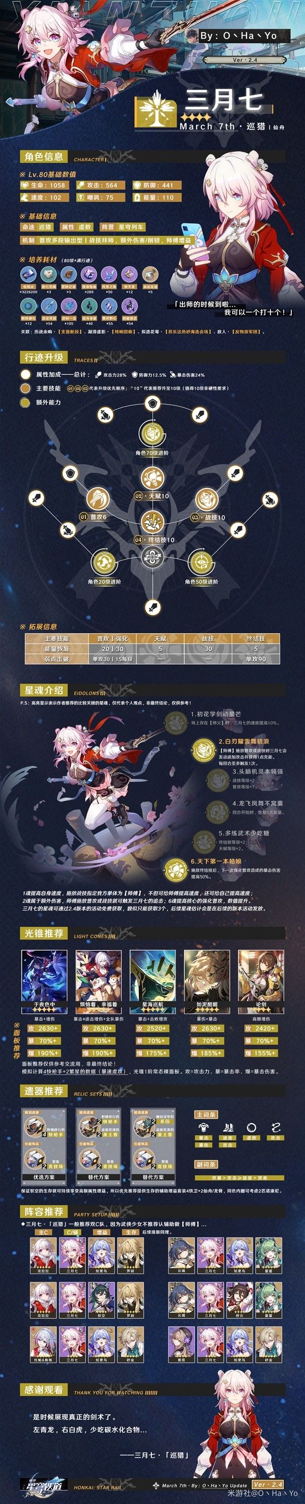 崩坏星穹铁道2.4巡猎三月七养成一图流