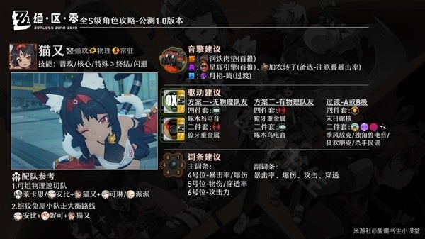 绝区零猫宫又奈培养攻略 猫又音擎驱动搭配推荐
