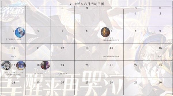 崩坏星穹铁道2.2版本活动日历